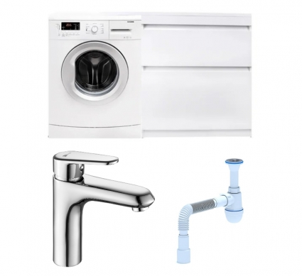 Комплект: Тумба с раковиной Style Line Даллас 140 Люкс Plus R + Смеситель Lemark Point LM0306C + Сифон АниПласт