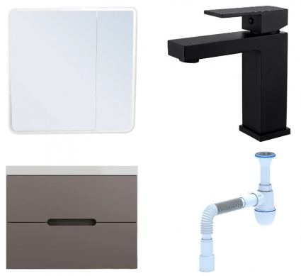 Комплект: Мебель для ванной Style Line Матис 80 + Смеситель Haiba HB10803-7 + Сифон АниПласт