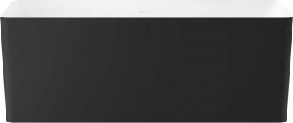 Акриловая ванна Wellsee Pure BY Wellsee 165x75 см, отдельностоящая, матовая черная, глянцевая белая, на ножках, со сливом-переливом, с донным клапаном, фурнитура белая, прямоугольная, объем 300 л.