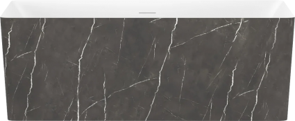 Акриловая ванна Wellsee Pure BY Wellsee 165x75 см, отдельностоящая, матовый черный мрамор, глянцевая белая, на ножках, со сливом-переливом, с донным клапаном, прямоугольная, объем 300 л.