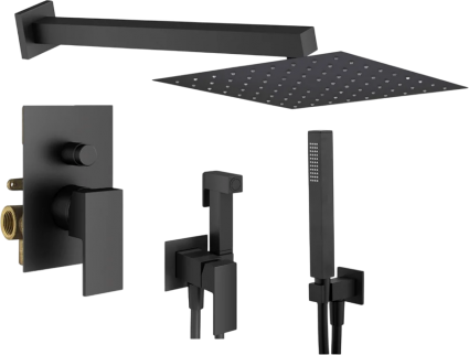 Комплект для ванной Plumberia Selection Tag KITZTG15NO С ВНУТРЕННЕЙ ЧАСТЬЮ, черный матовый, шланг пластиковый 150 см