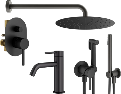 Комплект для ванной Plumberia Selection Ixo KITZXO15NO53 С ВНУТРЕННЕЙ ЧАСТЬЮ, черный матовый, шланг пластиковый 150 см