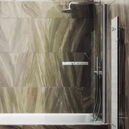 Шторка на ванну Maybahglass MGV-782-5 70x140, профиль матовый хром, стекло прозрачное в современном стиле