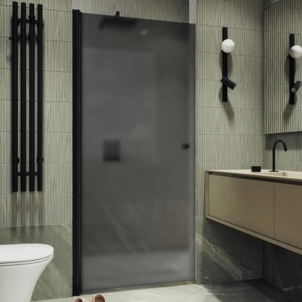 Душевая дверь в нишу Maybahglass MGD-813-6 90 см, профиль черный, стекло графит матовое, распашная, правая