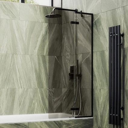 Шторка на ванну Maybahglass MGV-916-6 99 см, профиль черный, стекло бронза в современном стиле