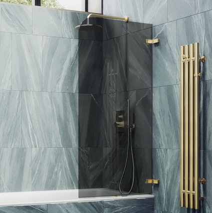 Шторка на ванну Maybahglass MGV-654-3 70 см, профиль золото, стекло графит в современном стиле