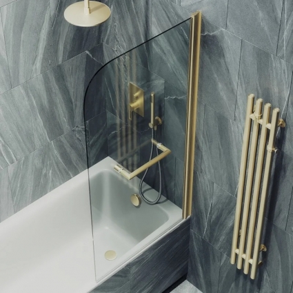 Шторка на ванну Maybahglass MGV-788-3 80x140, профиль золото, стекло прозрачное в современном стиле