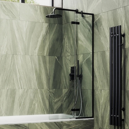 Шторка на ванну Maybahglass MGV-656-6 69 см, профиль черный, стекло прозрачное в современном стиле