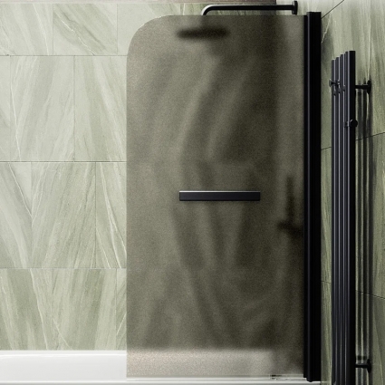 Шторка на ванну Maybahglass MGV-790-6 80x140, профиль черный, стекло матовая бронза в современном стиле