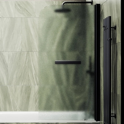 Шторка на ванну Maybahglass MGV-781-6 60x140, профиль черный, стекло сатин в современном стиле