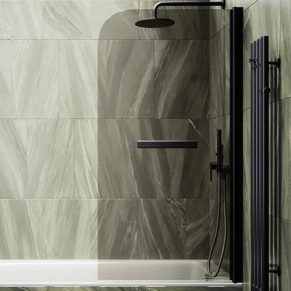 Шторка на ванну Maybahglass MGV-777-6 60x140, профиль черный, стекло бронза в современном стиле