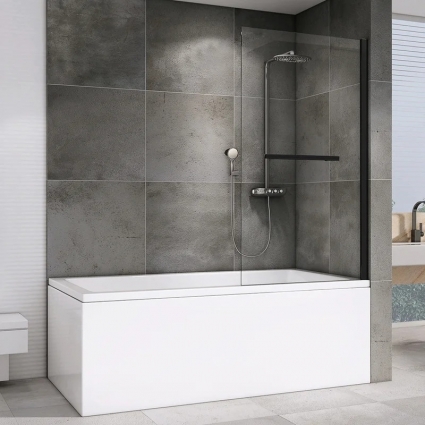 Шторка на ванну Abber Immer Offen AG70080B 80x140, профиль черный, стекло прозрачное в современном стиле