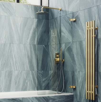 Шторка на ванну Maybahglass MGV-644-3 40 см, профиль золото, стекло прозрачное в современном стиле