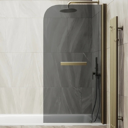 Шторка на ванну Maybahglass MGV-779-2 60x140, профиль бронза, стекло графит в современном стиле