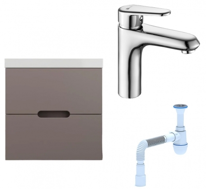 Комплект: Тумба с раковиной Style Line Матис 60 + Смеситель Lemark Point LM0306C + Сифон АниПласт