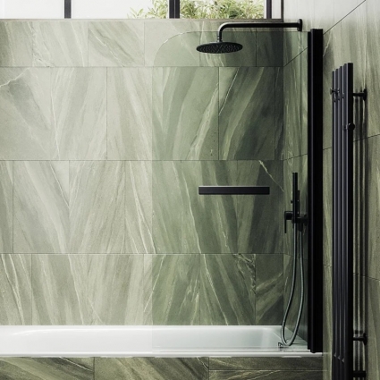 Шторка на ванну Maybahglass MGV-776-6 60x140, профиль черный, стекло прозрачное в современном стиле