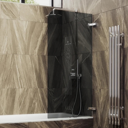 Шторка на ванну Maybahglass MGV-650-4 40 см, профиль хром, стекло графит в современном стиле