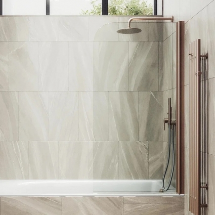 Шторка на ванну Maybahglass MGV-598-2 60x140, профиль бронза, стекло прозрачное в современном стиле