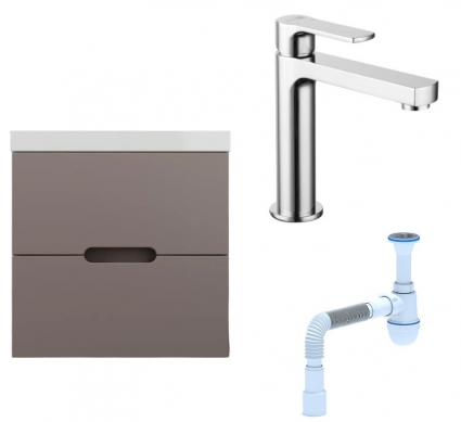 Комплект: Тумба с раковиной Style Line Матис 80 + Смеситель Lemark plus Grace LM1537C + Сифон АниПласт