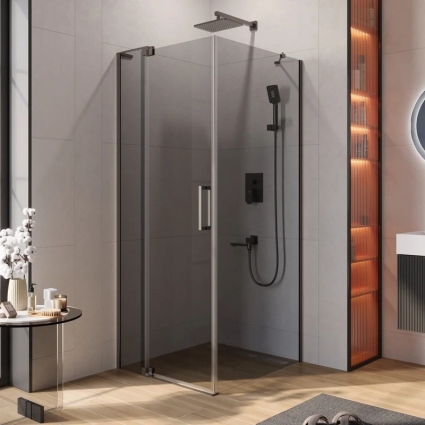 Душевой уголок Cezares Slider AH 1 80-80/90 GRIGIO GM профиль оружейная сталь, стекло серое, прямоугольный, двери распашные