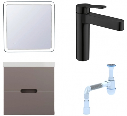 Комплект: Мебель для ванной Style Line Матис 60 + Смеситель BelBagno Delta DEL-LVM-NERO + Сифон АниПласт