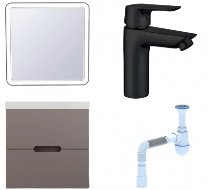 Комплект: Мебель для ванной Style Line Матис 60 + Смеситель Aquanet Static AF330-10B + Сифон АниПласт