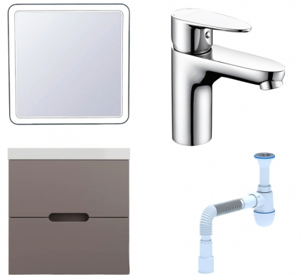 Комплект: Мебель для ванной Style Line Матис 60 + Смеситель Wasserkraft Leine 3503 + Сифон АниПласт