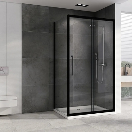 Душевой уголок Abber Schwarzer Diamant AG30160BH-S75B 160x75, профиль черный, стекло прозрачное, прямоугольный, двери раздвижные