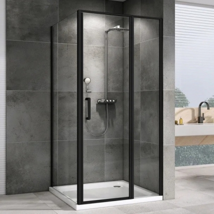 Душевой уголок Abber Sonnenstrand AG04120BS-S75B 75x120, профиль черный, стекло прозрачное, прямоугольный, двери распашные