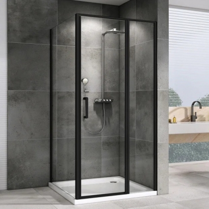 Душевой уголок Abber Sonnenstrand AG04110BS-S100B 100x110, профиль черный, стекло прозрачное, прямоугольный, двери распашные