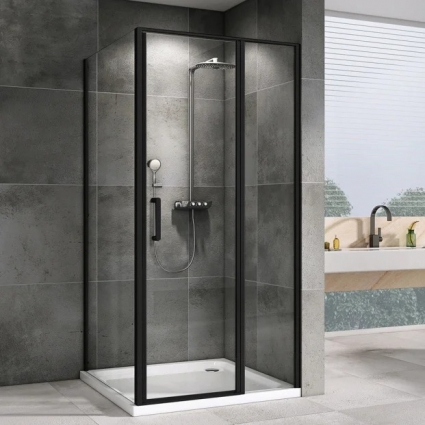 Душевой уголок Abber Sonnenstrand AG04100BS-S70B 70x100, профиль черный, стекло прозрачное, прямоугольный, двери распашные