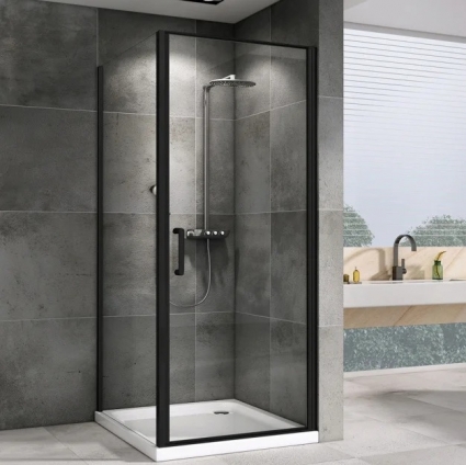 Душевой уголок Abber Sonnenstrand AG04100B-S80B 80x100, профиль черный, стекло прозрачное, прямоугольный, двери распашные