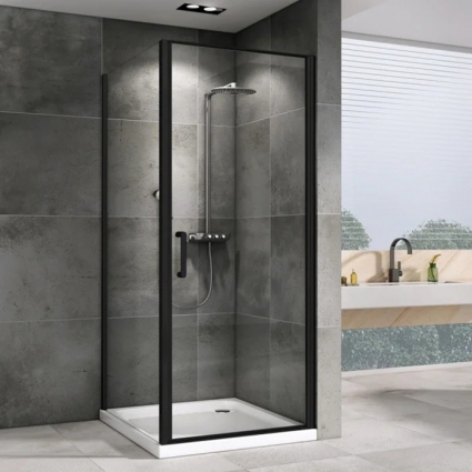 Душевой уголок Abber Sonnenstrand AG04080B-S70B 70x80, профиль черный, стекло прозрачное, прямоугольный, двери распашные