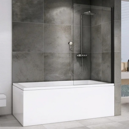 Шторка на ванну Abber Immer Offen AG71100B 100x140, профиль черный, стекло прозрачное в современном стиле