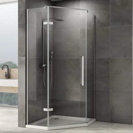 Душевой уголок Abber Ewiges Wasser AG05100 100x100, профиль хром, стекло прозрачное, двери распашные