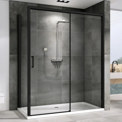Душевой уголок Abber Komfort AG93150B-S92B 150x90, профиль черный, стекло прозрачное, прямоугольный, двери раздвижные