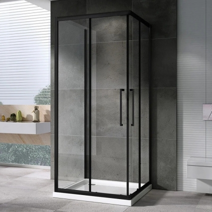 Душевой уголок Abber Schwarzer Diamant AG02100BH-S100B 100x100, профиль черный, стекло прозрачное, квадратный, двери раздвижные