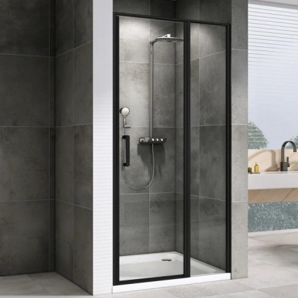 Душевая дверь в нишу Abber Sonnenstrand AG04100BS 100 см, профиль черный, стекло прозрачное, распашная