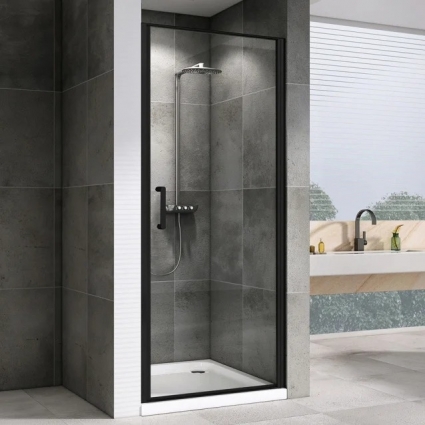 Душевая дверь в нишу Abber Sonnenstrand AG04080B 80 см, профиль черный, стекло прозрачное, распашная