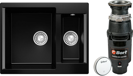 Комплект Мойка Polygran Brig 620 космос + Измельчитель Bort Master Eco Control матовая, прямоугольная