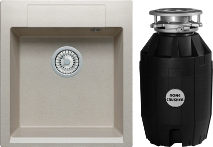 Комплект Мойка Polygran Argo 460 серая + Измельчитель Bone Crusher BC 810-AS матовая, квадратная