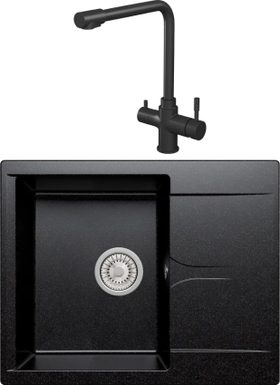 Комплект Мойка Polygran Gals 620 черная + Смеситель Rush MS9035-33Black черный матовая, прямоугольная