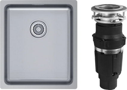 Комплект Мойка Paulmark Vista PM904438-BS брашированная нержавеющая сталь + Измельчитель Bone Crusher BC 610-AS прямоугольная, мощность 490 Вт