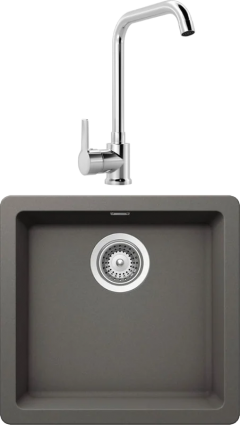 Комплект Мойка Schock Soho 50 (N-100S) Cristadur серебристый камень + Смеситель MEGA Ege MG-PL10 хром матовая, прямоугольная