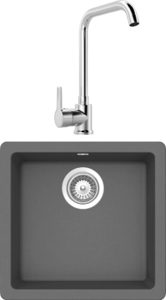 Комплект Мойка Schock Quadro 701048U 50 Cristalite баварский камень + Смеситель MEGA Ege MG-PL10 хром матовая, прямоугольная