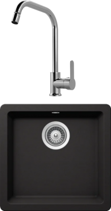 Комплект Мойка Schock Quadro 701046U 50 Cristalite неро + Смеситель MEGA City MG- ZRV104 хром матовая, прямоугольная
