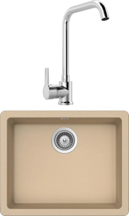 Комплект Мойка Schock Quadro 700524U 60 (N-100) Cristalite лунный камень + Смеситель MEGA Ege MG-PL10 хром матовая, прямоугольная