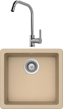Комплект Мойка Schock Quadro 700516U 50 Cristalite лунный камень + Смеситель MEGA City MG- ZRV104 хром матовая, прямоугольная