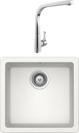 Комплект Мойка Schock Quadro 700512U 50 Cristalite альпина + Смеситель MEGA Mega матовая, прямоугольная