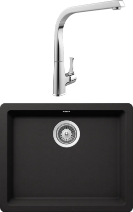 Комплект Мойка Schock Quadro 60 Cristalite неро + Смеситель MEGA Mega матовая, прямоугольная